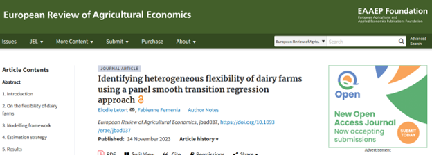 New article on the European Review of Agricultural Economics Journal 