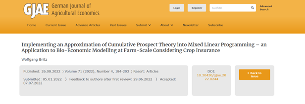 MIND STEP in the German Journal of Agricultural Economics 
