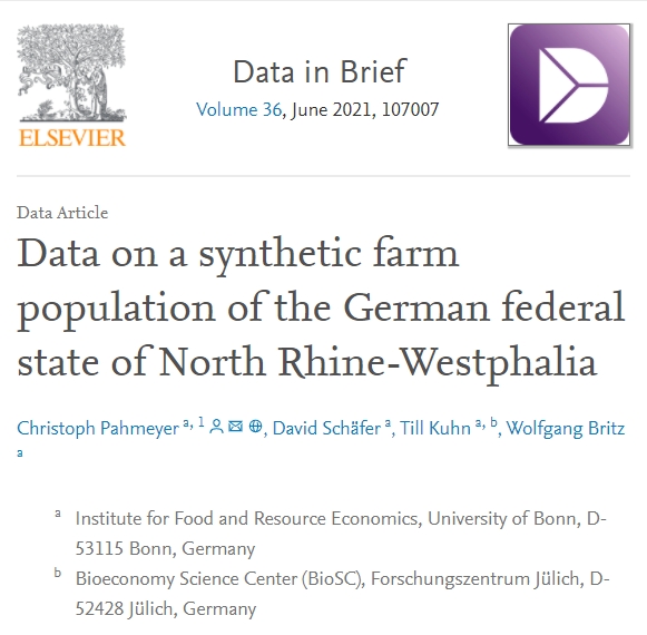 Open access article: Data on a synthetic farm population of the German federal state of North Rhine-Westphalia